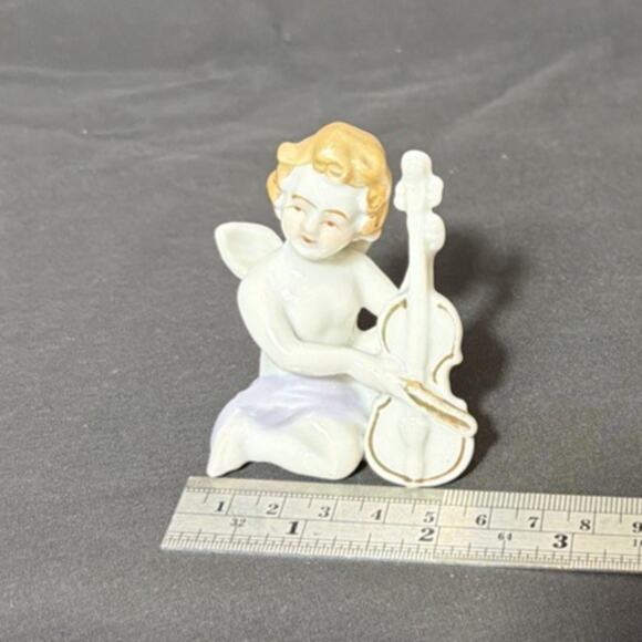 Vintage Angel Ceramic Figurine Cherub Cello Violin Musician Porcelain Japan - Picture 3 of 7